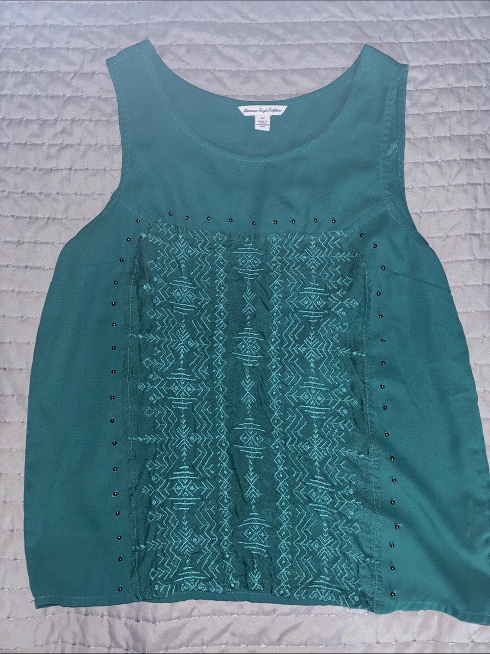 American Eagle Outfitters Teal Embroidered Sleeveless Tank
